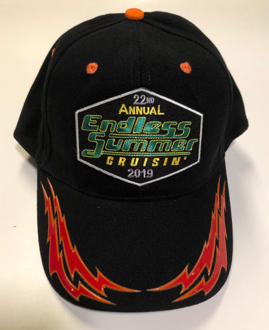 2019 Endless Summer Cruisin official car show event hat black with red/orange flame
