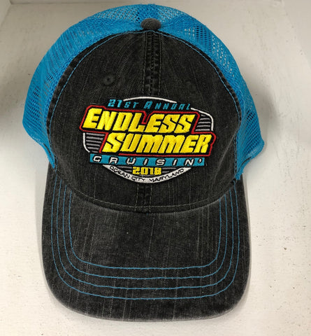 2018 Cruisin Endless Summer official car show event trucker hat gray and aqua OC MD