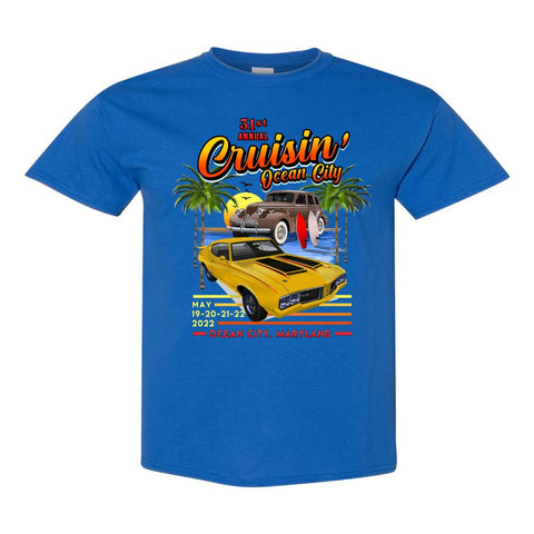 2022 Cruisin official classic car show event youth t-shirt royal blue Ocean City, MD