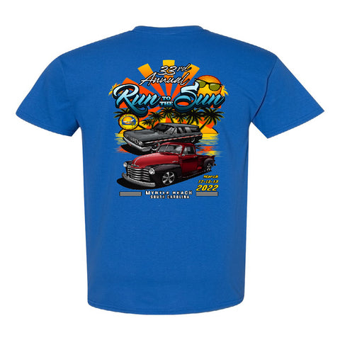 2022 Run to the Sun official car show event t-shirt royal blue Myrtle Beach, SC
