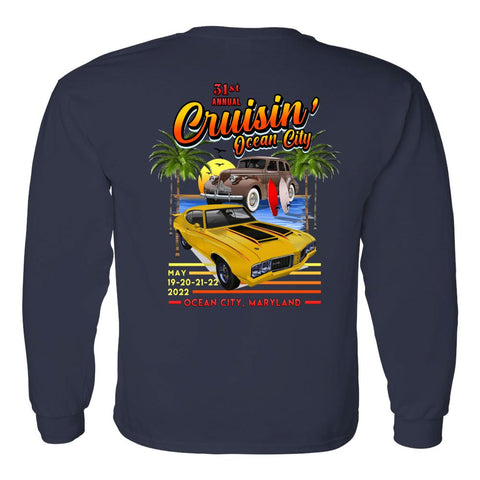 2022 Cruisin official classic car show event long sleeve t-shirt navy Ocean City Maryland