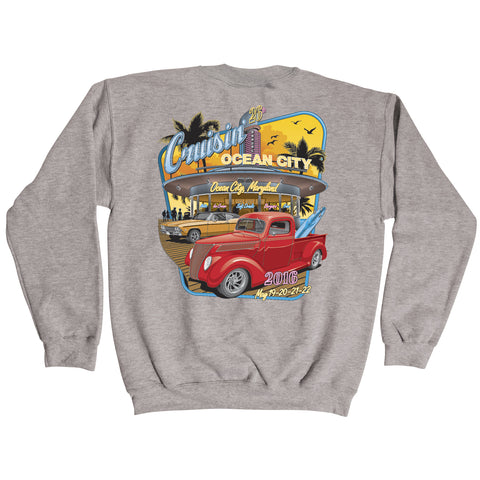 2016 Cruisin official classic car show event gray crew sweatshirt Ocean City MD