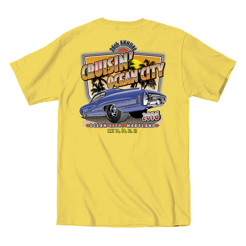 2016 Cruisin official classic car show event t-shirt yellow Ocean City Maryland