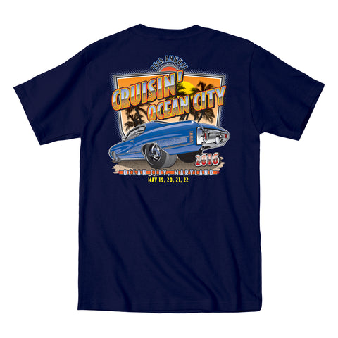 2016 Cruisin official classic car show event t-shirt navy pocket Ocean City Maryland