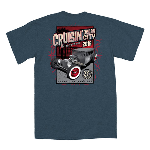 2016 Cruisin official classic car show event t-shirt heather navy Ocean City Maryland