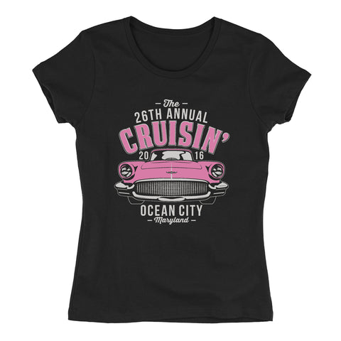 2016 Cruisin Ocean City official car show event women t-shirt black scoop neck