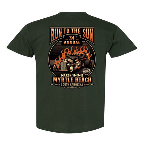 2023 Run to the Sun official car show event t-shirt forest green Myrtle Beach, SC