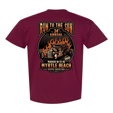 2023 Run to the Sun official car show event t-shirt maroon Myrtle Beach, SC