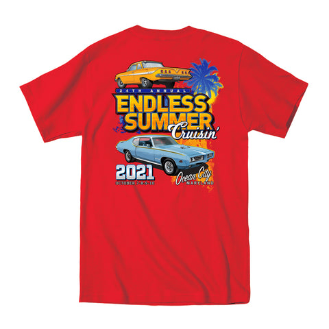 2021 Cruisin Endless Summer official car show event t-shirt red Ocean City MD