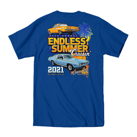 2021 Cruisin Endless Summer official car show event t-shirt royal blue Ocean City MD