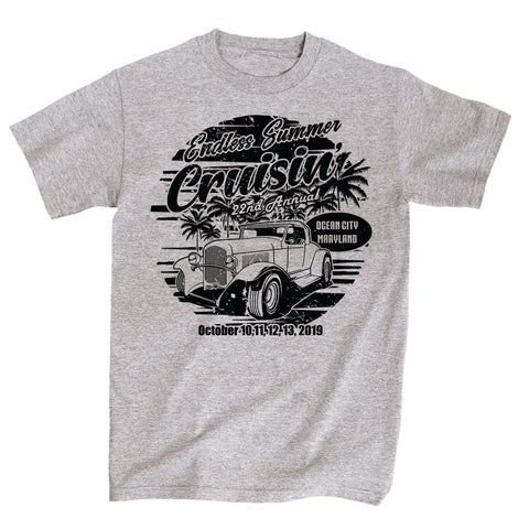 2019 Cruisin Endless Summer official car show event t-shirt gray Ocean City MD