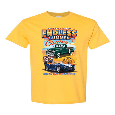 2022 Endless Summer Cruisin classic car show youth t-shirt yellow Ocean City, MD