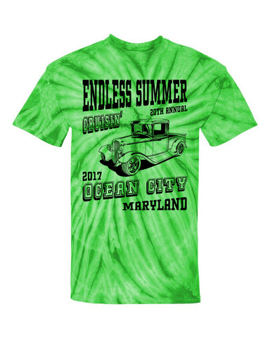 2017 Cruisin Endless Summer classic car show event youth t-shirt lime tie dye Ocean City MD