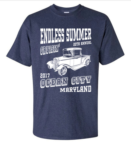 SALE - 2017 Cruisin Endless Summer official car show event t-shirt heather navy Ocean City MD