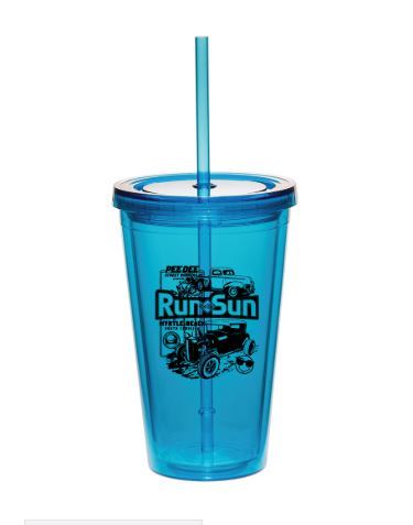 2019 Run to The Sun official car show blue plastic tumbler cup Myrtle Beach SC