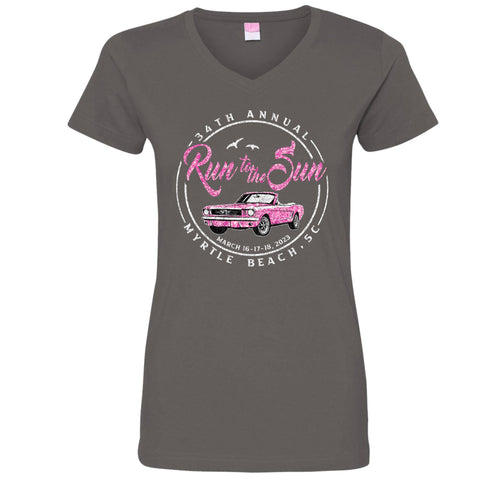 2023 Run to the Sun car show women's cut v-neck t-shirt charcoal Myrtle Beach, SC